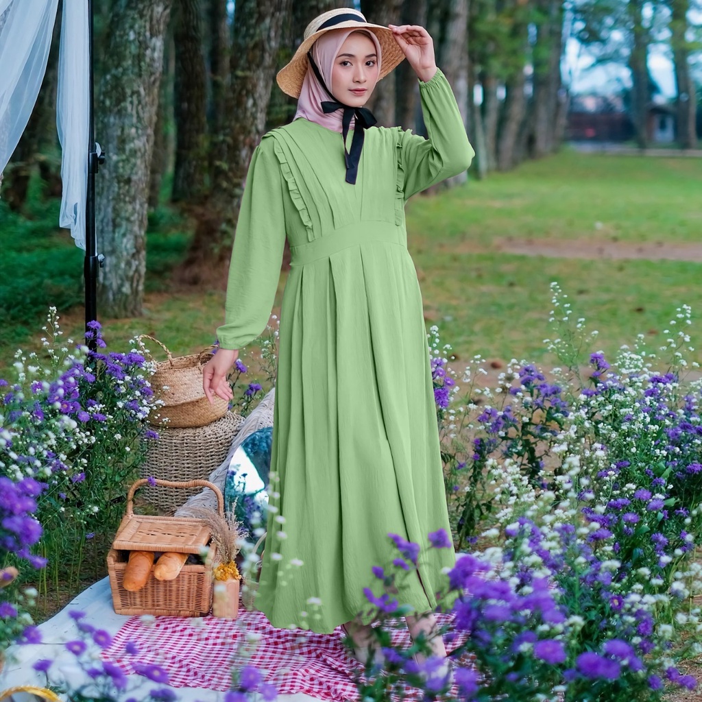 Gamis maxy Zeanez Crincle Airflow Demore 2 Ukuran L&amp;XXL