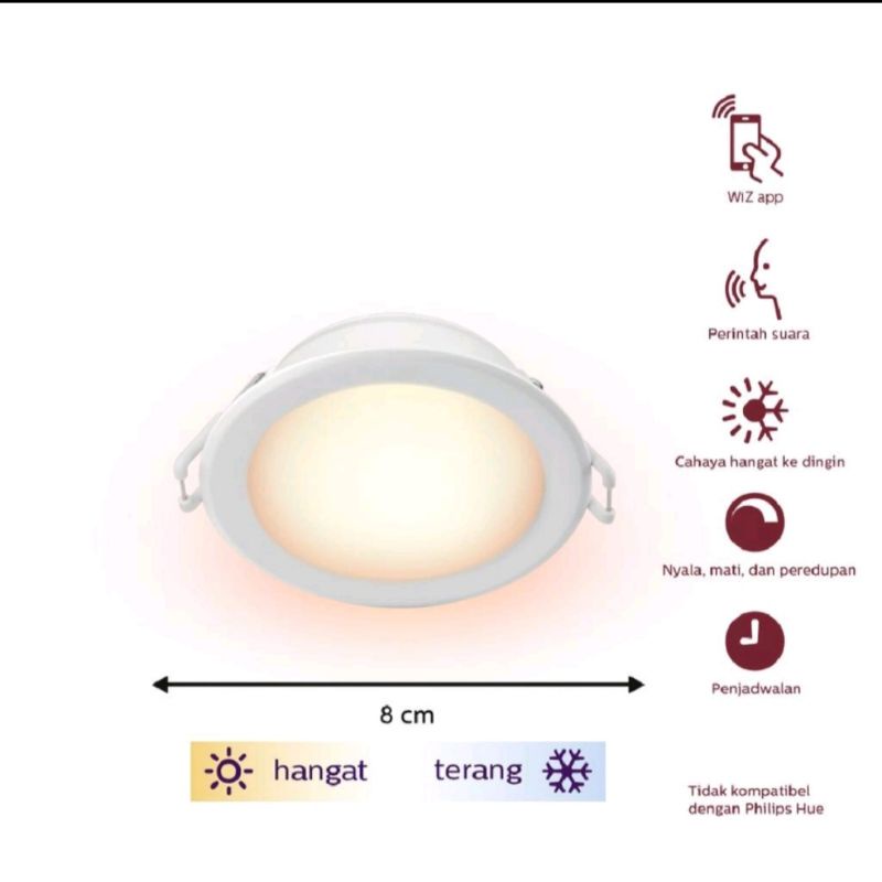 Lampu Philips Downlight led Smart wifi 9W TW Tunable white kuning putih