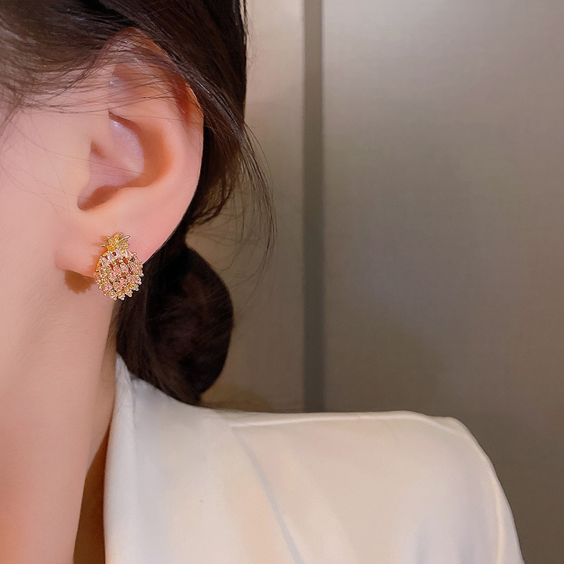 925jarum Perak Jarum Zirkon Halus Nanas Anting Wanita Fashion Ear Studs