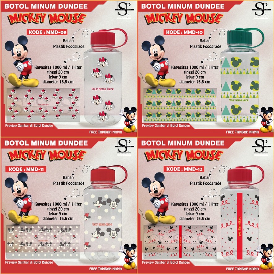 Botol Minum 1 Liter Mickey Mouse BPA FREE Custom Nama