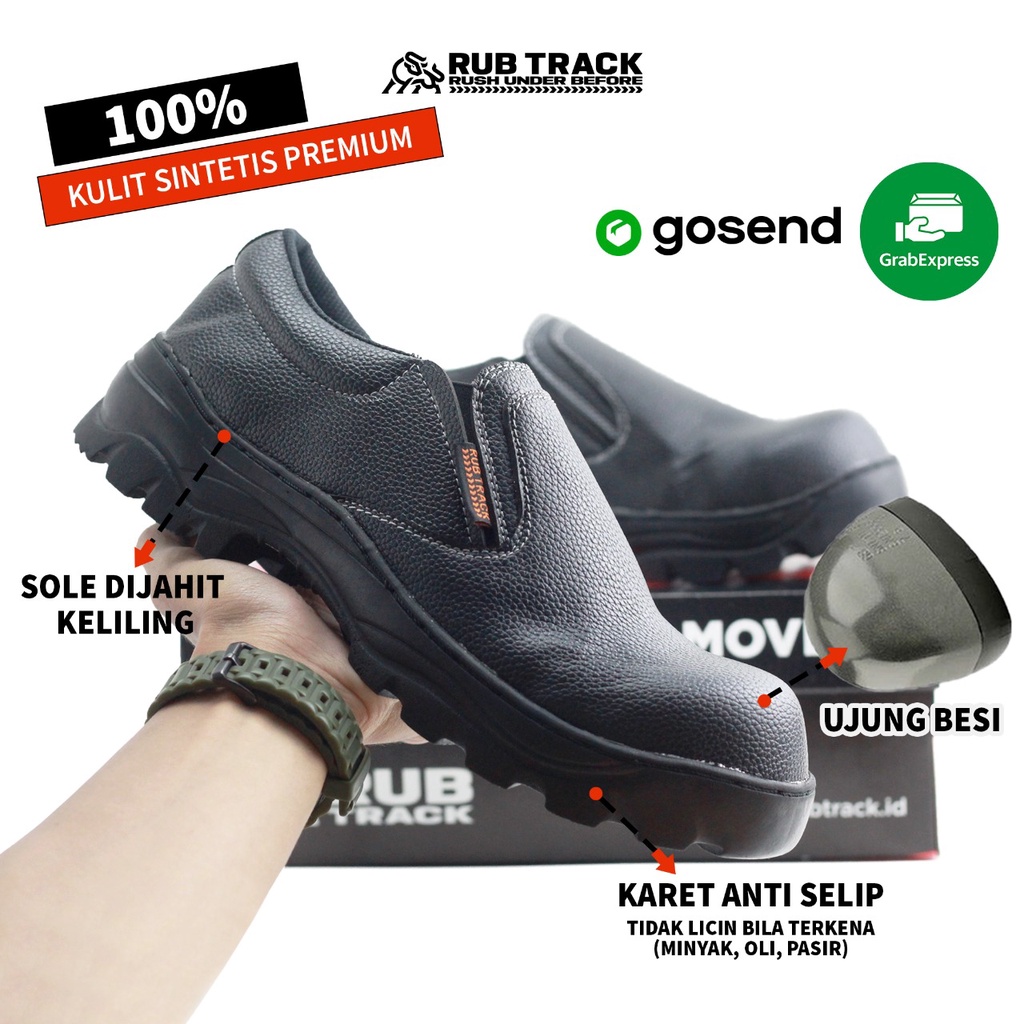 SEPATU SAFETY BOOTS PRIA WANITA SAFETY SLIP ON TALI RUBTRACK LINDU COWOK TOURING TRACKING UJUNG BESI KERJA PROYEK LAPANGAN