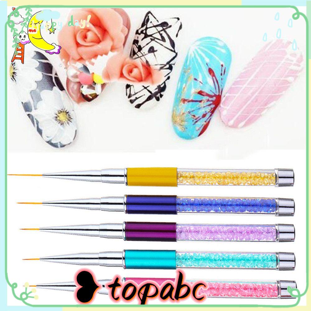 Top Nail Liner Pen Gaya Perancis Baru Pegangan Kristal Gambar Garis Grid Stripe