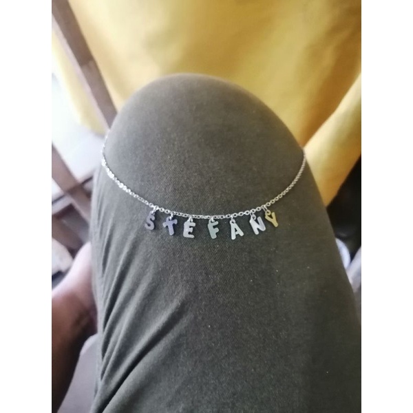 kalung nama huruf pisah titanium putih anti karat dan anti luntur (maks 6-7 huruf)
