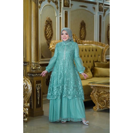 QB. DRESS KHADIJAH ORIGINAL GAMIS PESTA BROKAT ROMPI BELAH GAMIS PESTA MUSLIMAH MODERN