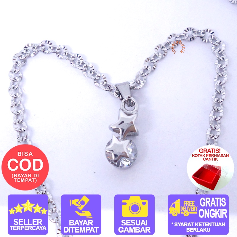 Kalung Titanium Anti Karat Crystal Kalung Titanium Wanita BONUS KOTAK PERHIASAN - Lovelybutik