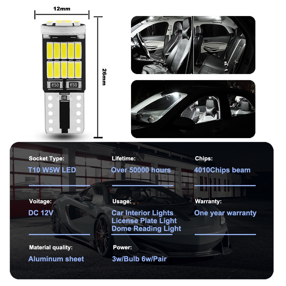 10Pcs W5W T10 Lampu Led Canbus 4014 SMD 168 194 Led 5w5 Mobil Interior Dome Membaca Plat Lampu Sinyal