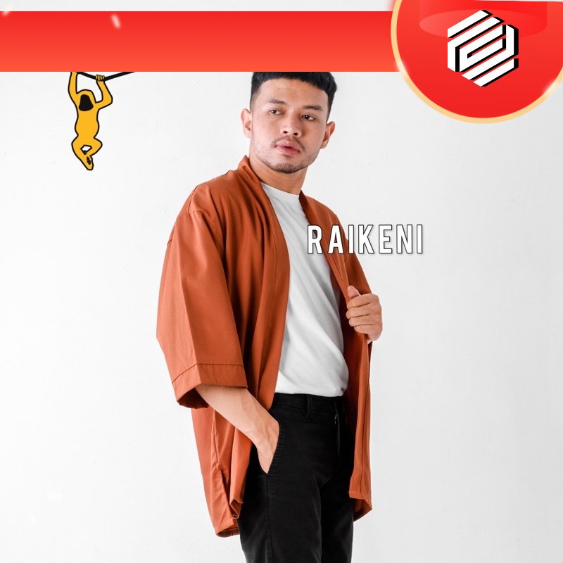 baju RAIKENI Kimono UNO | Kimono Outer Jepang Orange | Jaket Kimono Unisex | Outerwear Pria | Kimono