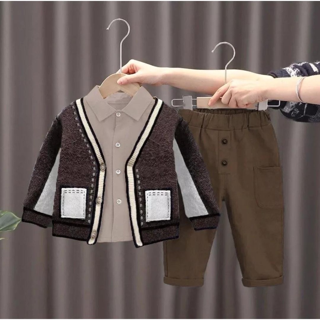 PROMO SETELAN RAJUT ANAK/SETELAN CARDIGAN RAJUT KEKINIAN/PROMO SETELAN 3 IN 1 ROMPI MODEL TERBARU 1-5 TAHUN