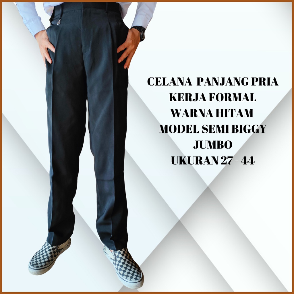 Celana Kerja Formal Pria Bahan Teflon Baggy Warna Hitam Polos / Celana Formal Pria Dewasa / Celana K