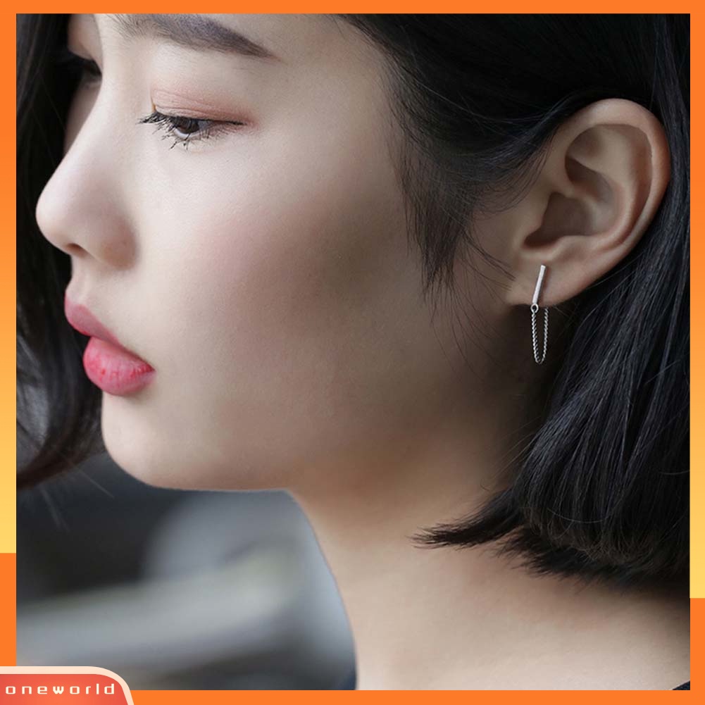 [WONE] Minimalis Wanita Bar Rantai Menjuntai Drop Ear Stud Earrings Pesta Perhiasan Hadiah