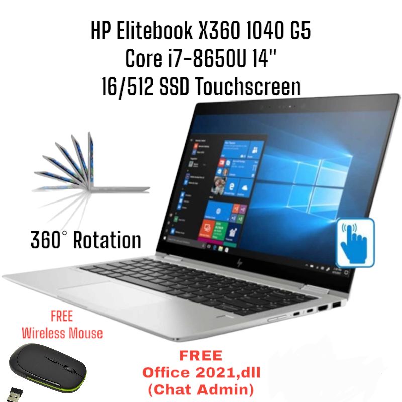 HP EliteBook X360 1040 G5 i7-8650U 16/512GB 14" FHD Touchscreen (BEKAS GRADE A)
