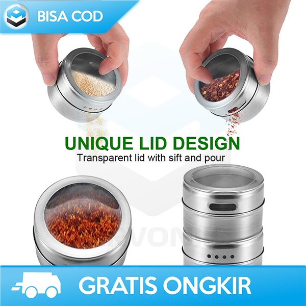 TEMPAT BUMBU MAGNETIK WADAH PENYIMPANAN GARAM GULA LADA SPICE JAR C121