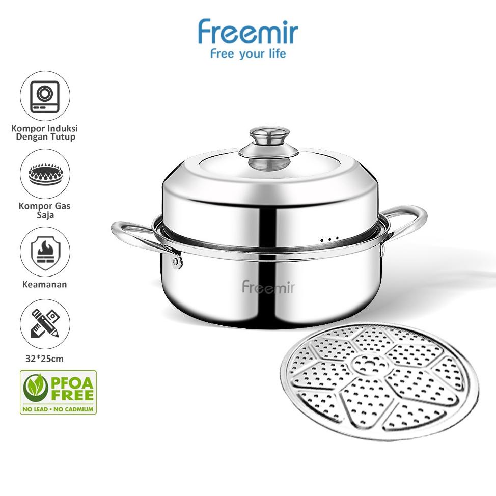 [SPECIAL PRICE] FREEMIR PANCI KUKUS 28 CM TUTUP KACA PANCI REBUS 20 CM STAINLESS STEEL TERLARISS...,