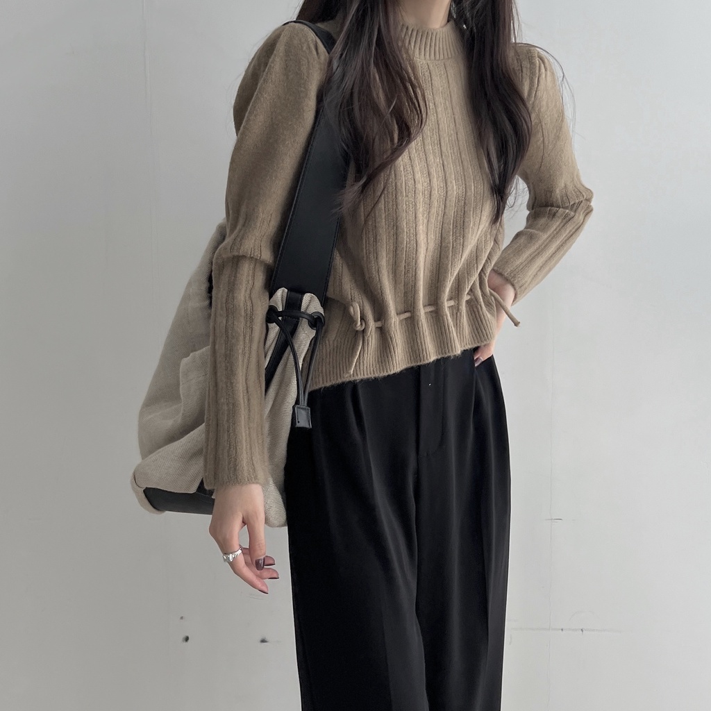 YIU YIU Rajut - Atasan Rajut Wanita Crop Top Lengan Panjang Sweater Crop