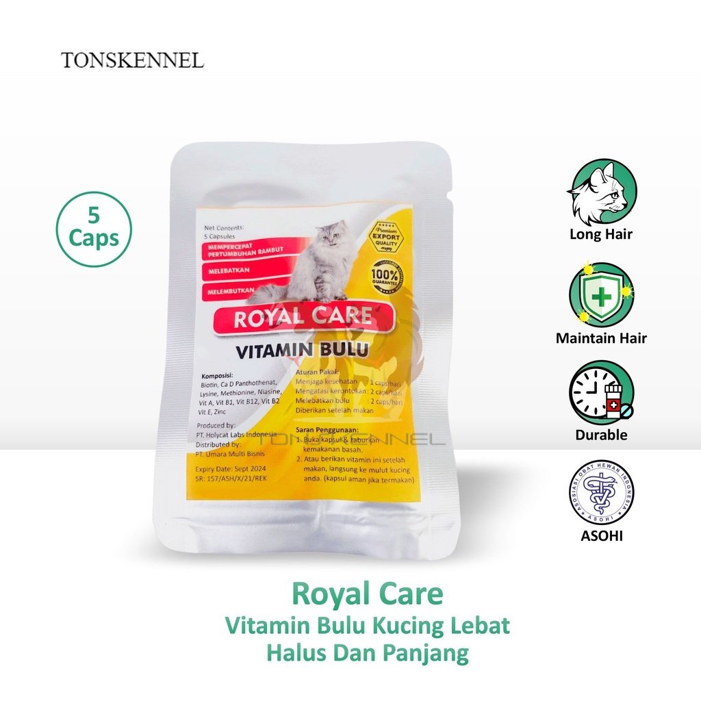 Vitamin Bulu Kucing Anti Rontok Royal Care Gondrong Bulu Mengkilap Kulit sehat dalam 14 hari isi 5 kapsul