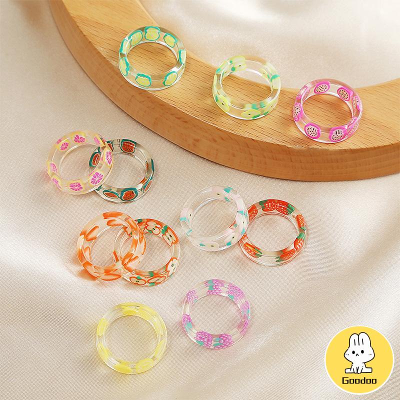 Cincin Bahan Resin Akrilik Bentuk Buah Untuk Wanita Fashion Korea -Doo