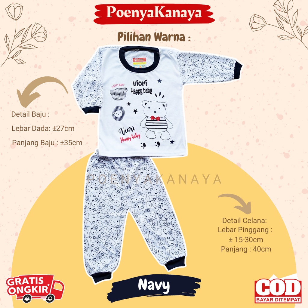 Setelan Baju Bayi Piyama Bayi Panjang HAPPY BABY BEAR Viori Size 3-12 Bulan SPY03