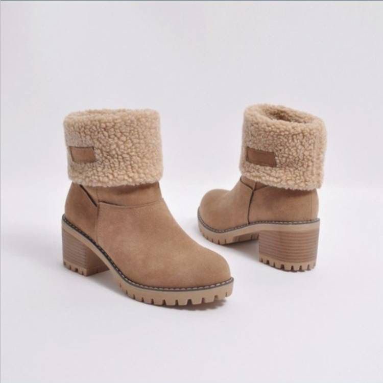 IMPORT WOMAN WINTER SUEDE WOOL FOLDABLE BOOTS THERMAL SEPATU WANITA WOL MUSIM DINGIN