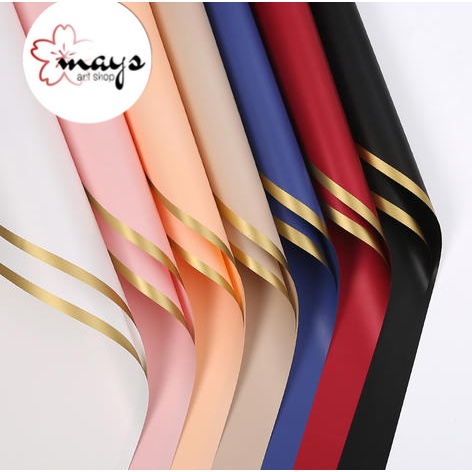 

[ECER] Kertas Buket Bunga Cellophane - Flower Wrapping Paper Gold List Polos Matte Solid Color - Flower Wrap Gold Frame Pinggir Emas Polos Non Transparent - Bungkus Kado Hadiah Florist Flower Bouquet Waterproof Korean Style