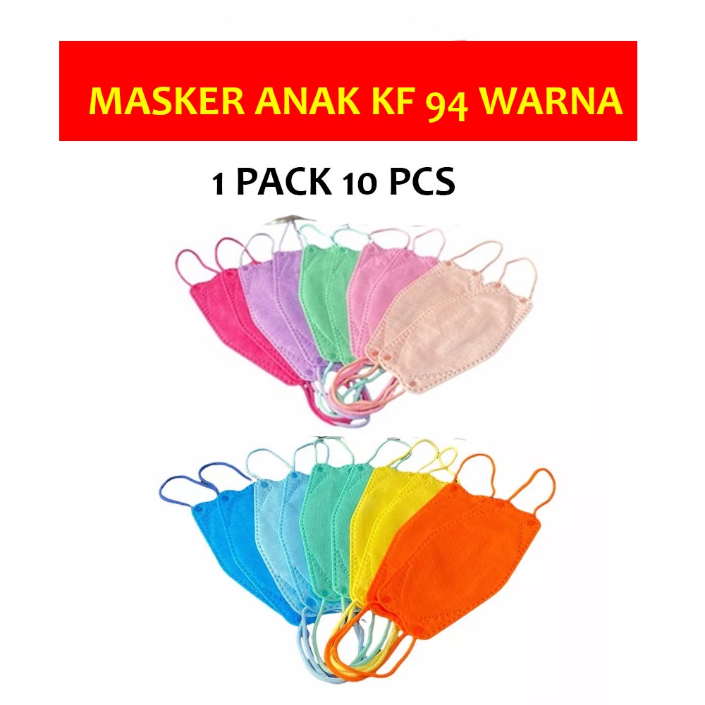 (isi 10pc) Masker Anak WARNA 4 ply Model Korea Masker KF94 Evo Kids Masker Wajah Earloop Anti Virus 4 ply