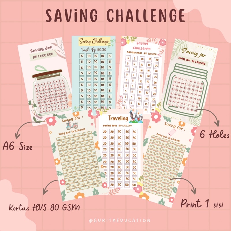 

Saving Challenge A6/ isi binder/ loose leaf/ budget planning/ kertas saving Challange