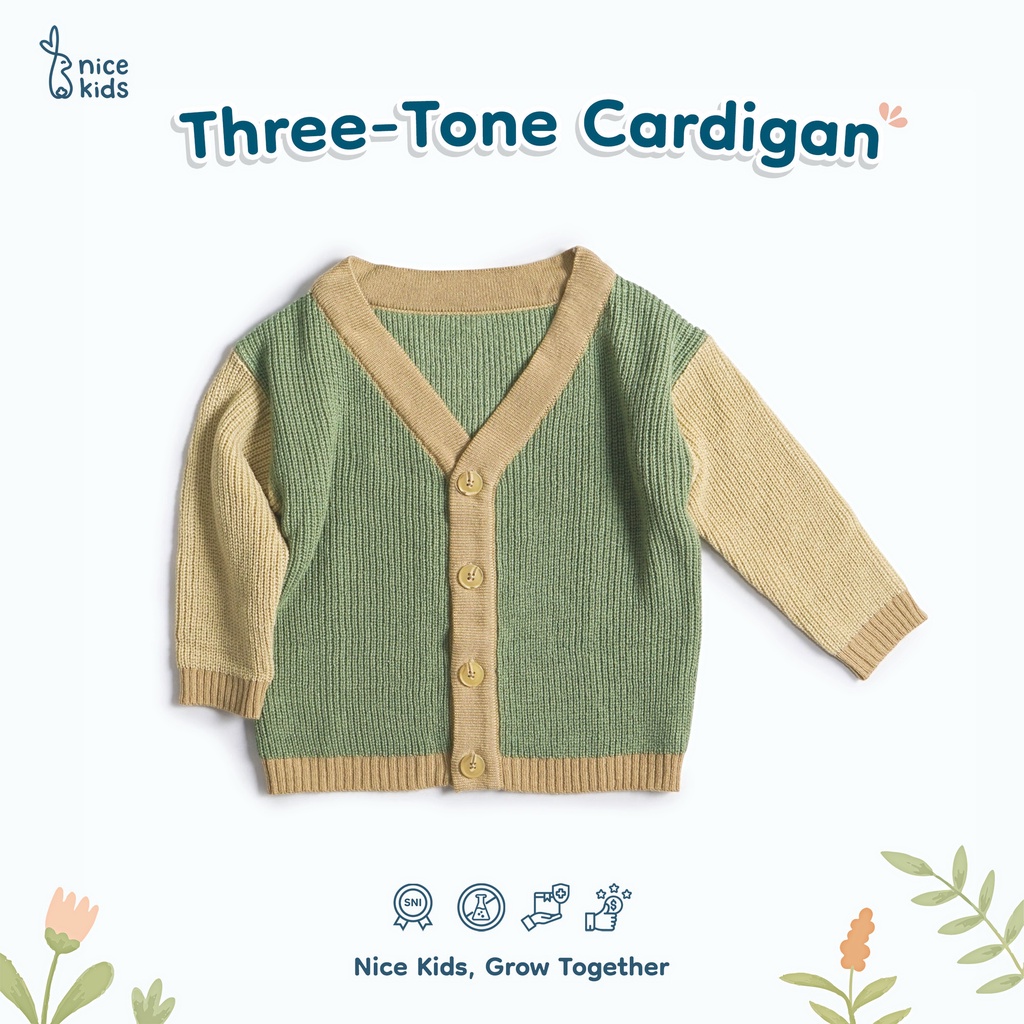 Nice Kids - Knit Cardigan Baby Winter Three Tone Unisex Kardigan Baju Hangat Bayi (6-12 Bulan - 4 Tahun)