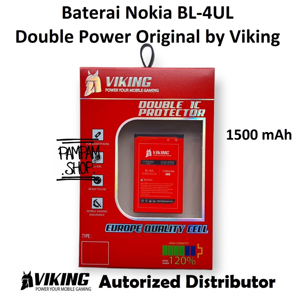 Baterai VIKING Double Power Original Nokia Asha 225 3310 Reborn 2017 BL4UL BL-4UL Ori Batre Batrai