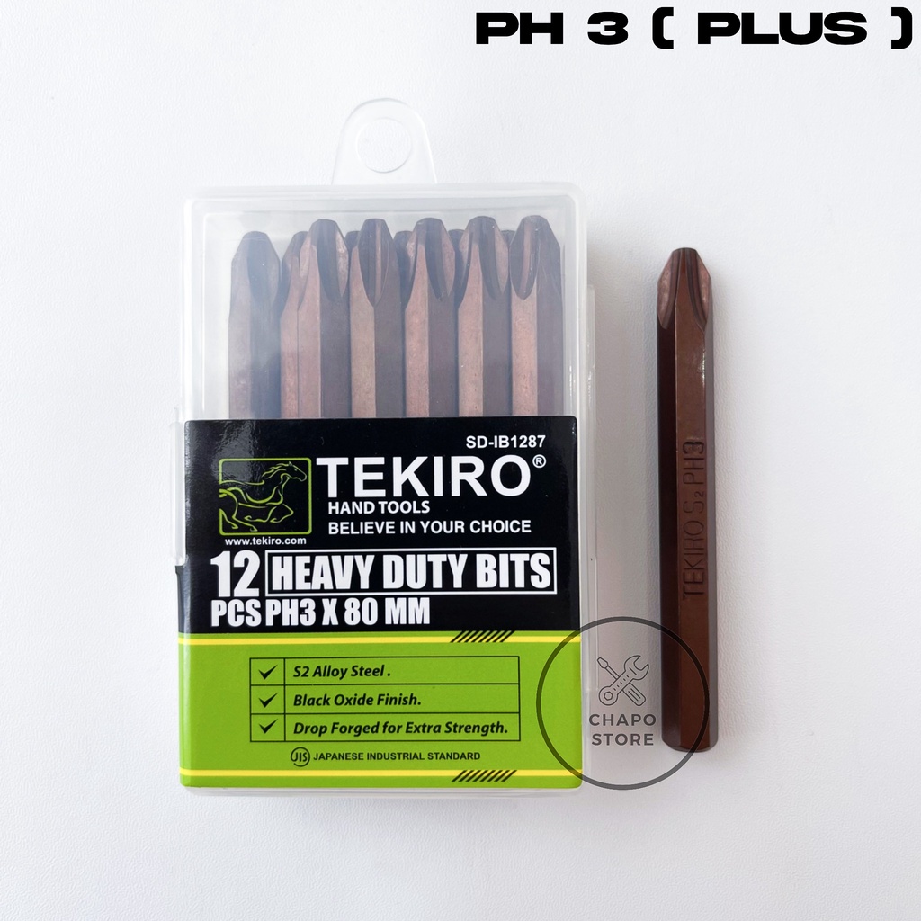 Tekiro mata obeng ketok plus minus PH2 PH3 8 x 80mm magnetic heavy duty bits