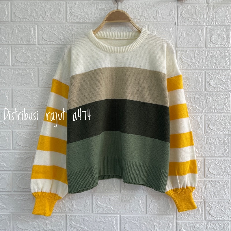 MELINDA SWEATER RAJUT STIRIPE BLASTER ATASAN WANITA LENGAN PANJANG