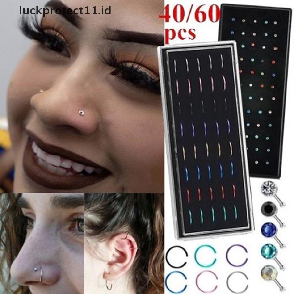 /Fashion Hot// Fashion// 40/60pcs Wanita Cincin Hidung Baja Perak Surgical Hoop Cartilage Stud  .