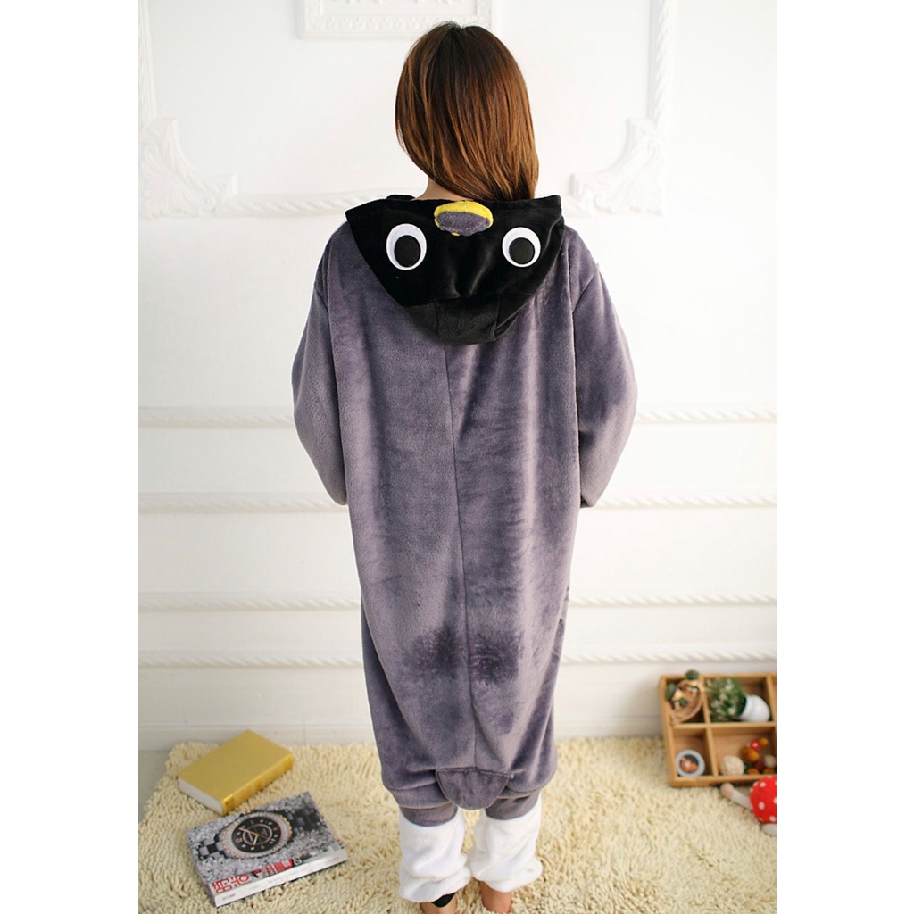 BAJU ONESIE PENGUIN HITAM ABU ABU KOSTUM PIYAMA PESTA KIGURUMI LEMBUT IMPOR