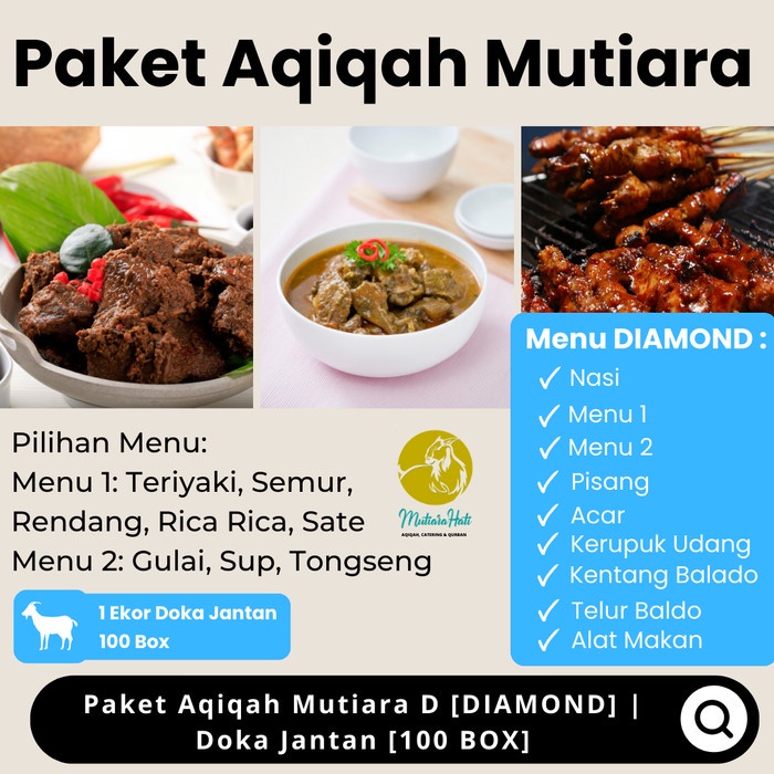 

Paket Aqiqah Domba kambing Jantan DIAMOND 100 BOX