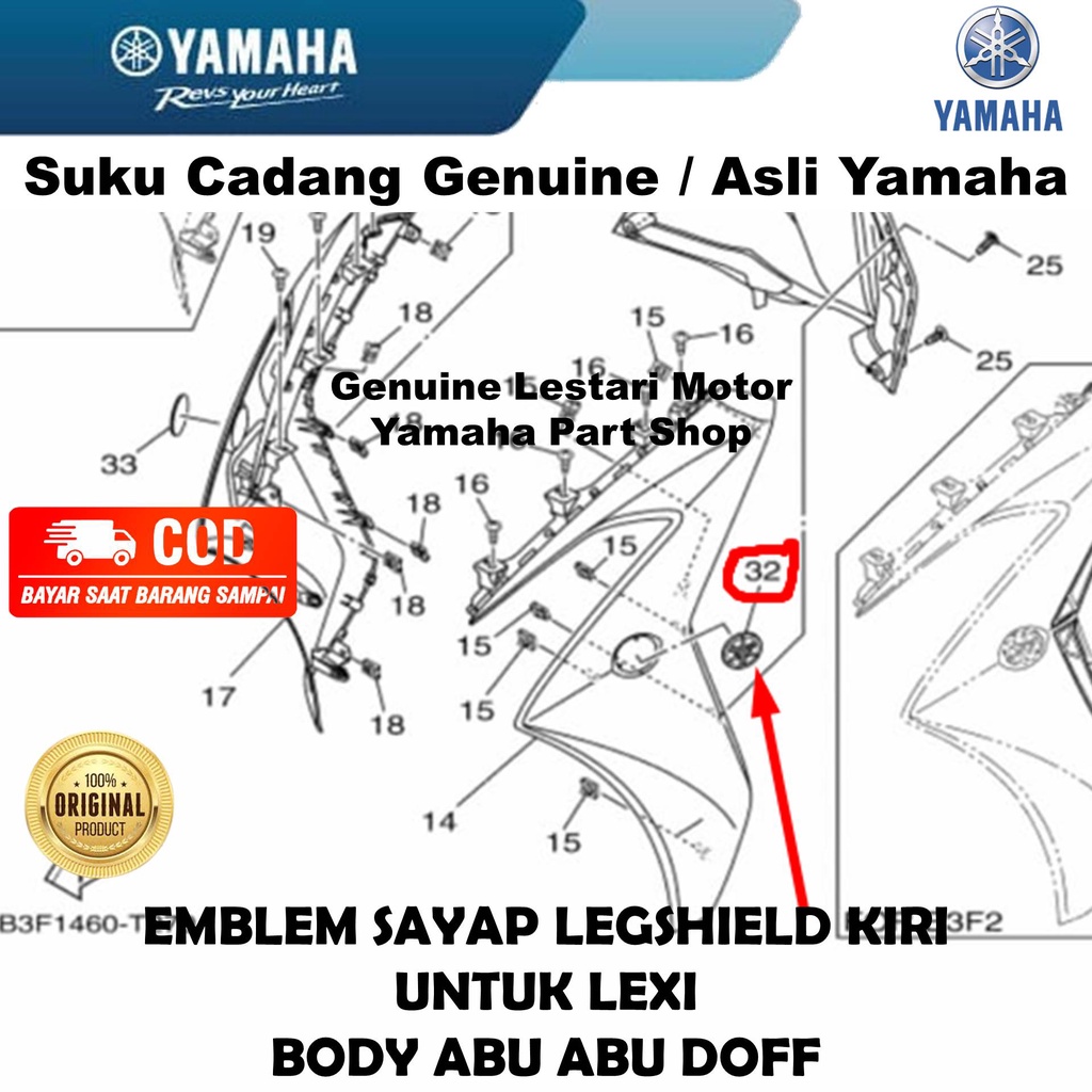 Emblem Sayap Leg Shield Lexi Kiri Abu Abu Doff Asli Yamaha Surabaya