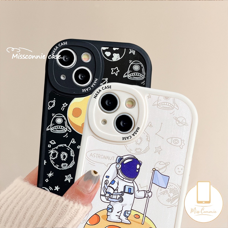 Couple Case Compatible for IPhone 11  13 12 14 11 Pro Max 6 6s 7 8 Plus 14 Plus XR X XS MAX SE 2020 Trendy Brand NASA Soft TPU Cartoon Astronaut Space Phone Cover