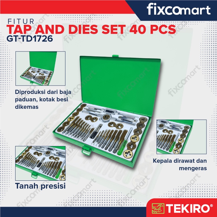 Tekiro Tap &amp; Die Set 40 Pcs - Alat Pembuat Buat Drat