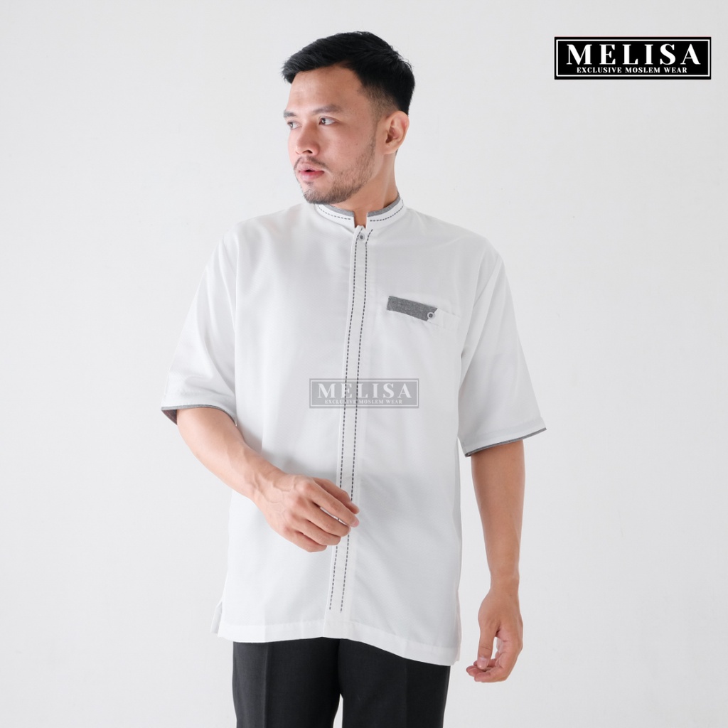 baju koko pria ukuran jumbo tangan pendek bahan poli katun warna putih tulang size 2XL 3XL 4XL XXL XXXL XXXXL Fashion Muslim Pria Terbaru