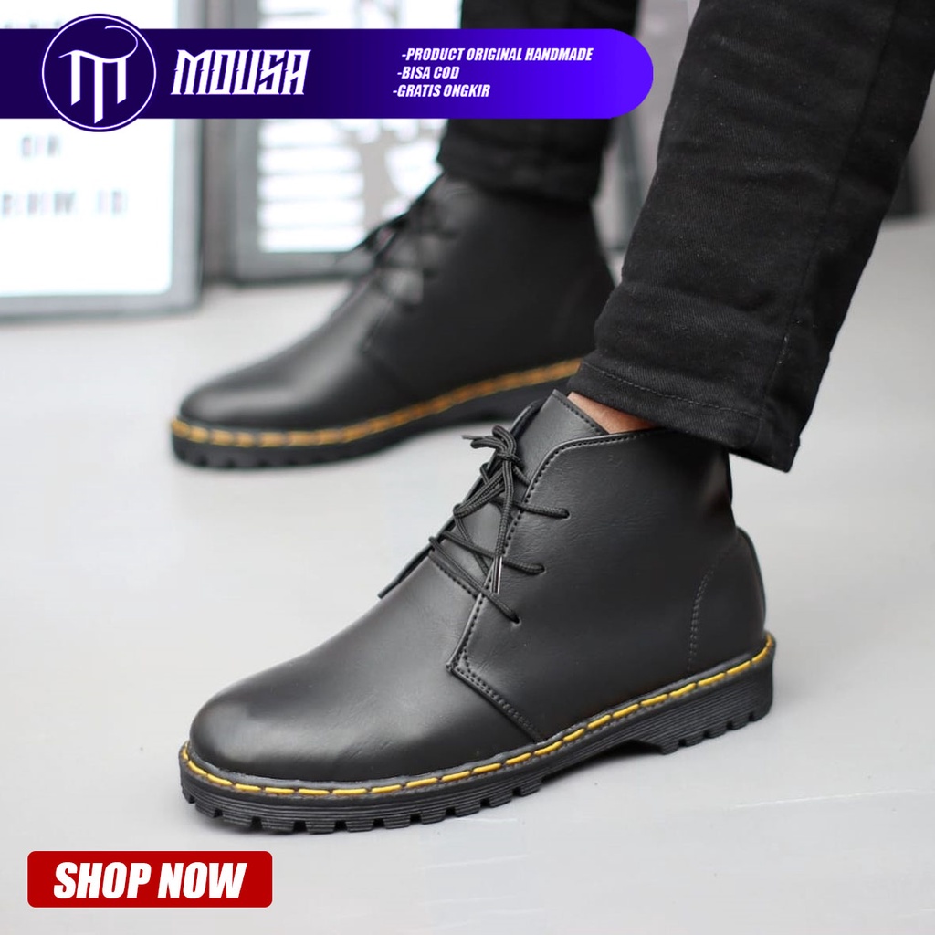 Sepatu Boots Docmart Formal Pantofel Kerja Pria Hitam Mousa Mazi