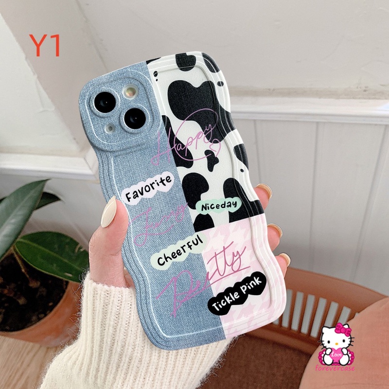 Couple Denim Pattern Splicing Case Kompatibel Untuk IPhone Xr7 6 6s 8plus11 14 13 12 Pro Max 14Plus X XS Max Se2020Motif Sapi Leopard Lembut Bergelombang Pinggiran Tutup Belakang