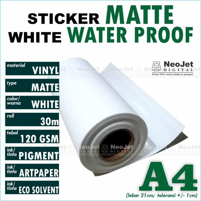 

Stiker Sticker Vinyl Matte Inkjet Water Proof Doff Doft Mate A4 Putih