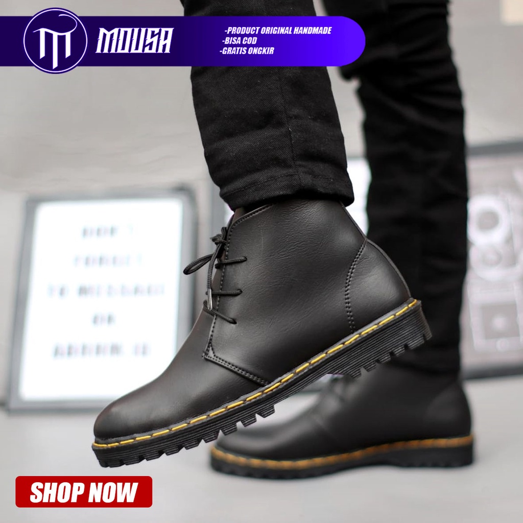 Sepatu Boots Docmart Formal Pantofel Kerja Pria Hitam Mousa Mazi