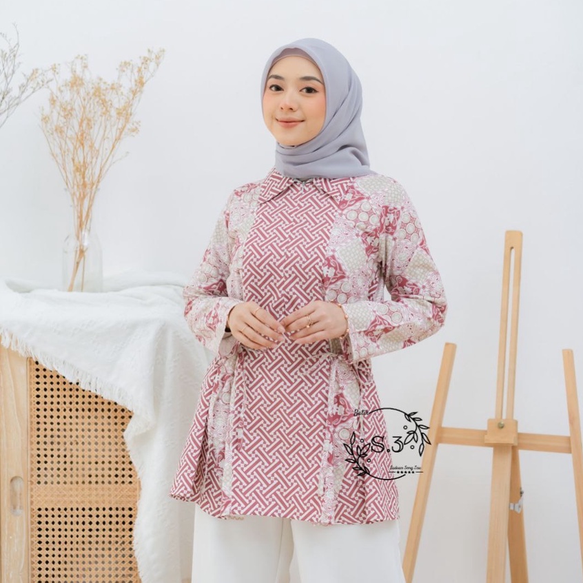 Baju Batik Wanita Modern Atasan Blouse Batik Kerja Kantor Wanita Seragam Batik Modern M L XL XXL