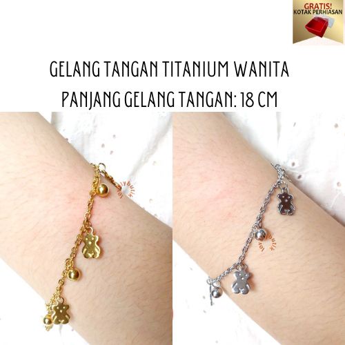 Lovelybutik Gelang Tangan Titanium Teddy Bear Gelang Tangan Wanita Titanium BONUS KOTAK PERHIASAN