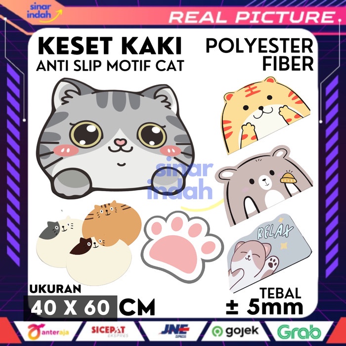 Keset Anti Slip Karakter KUCING Keset Kaki Polyester Fiber 60 x 40cm