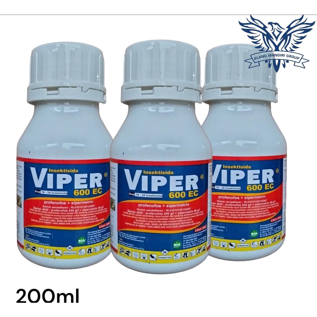 Insektisida VIPER 600 EC 200ml PIPER Bahan Aktif Profenofos 540 g/l + Sipermetrin 60 g/l Original Curacron Biocron Finsol Untuk Hama ulat grayak