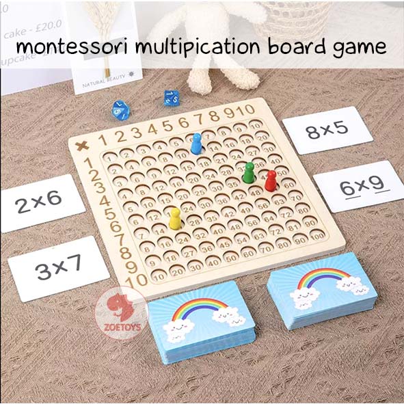 Zoetoys Montessori Multiplication Board Game | Dual function Papan Kayu Montessori Papan Belajar Matematika Perkalian Pembagian Montessori | Mainan Edukasi Anak