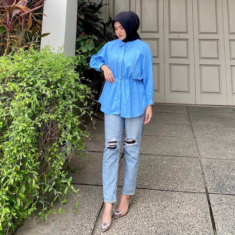 Ghina Shirt Lengan Panjang Blouse Kerut Tengah by Vitafa