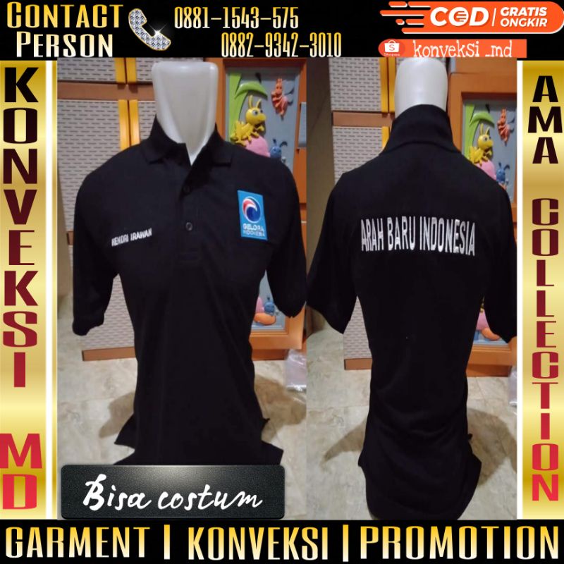 kaos polo partai gelora full bordir/kaos partai gelora hitam full bordir/kaos partai gelora full bor