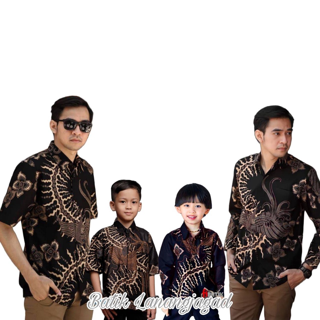 Batik Pria Couple Batik Ayah dan Anak Laki Laki Kemeja Batik Anak Cowok Motif Klbang Hitam