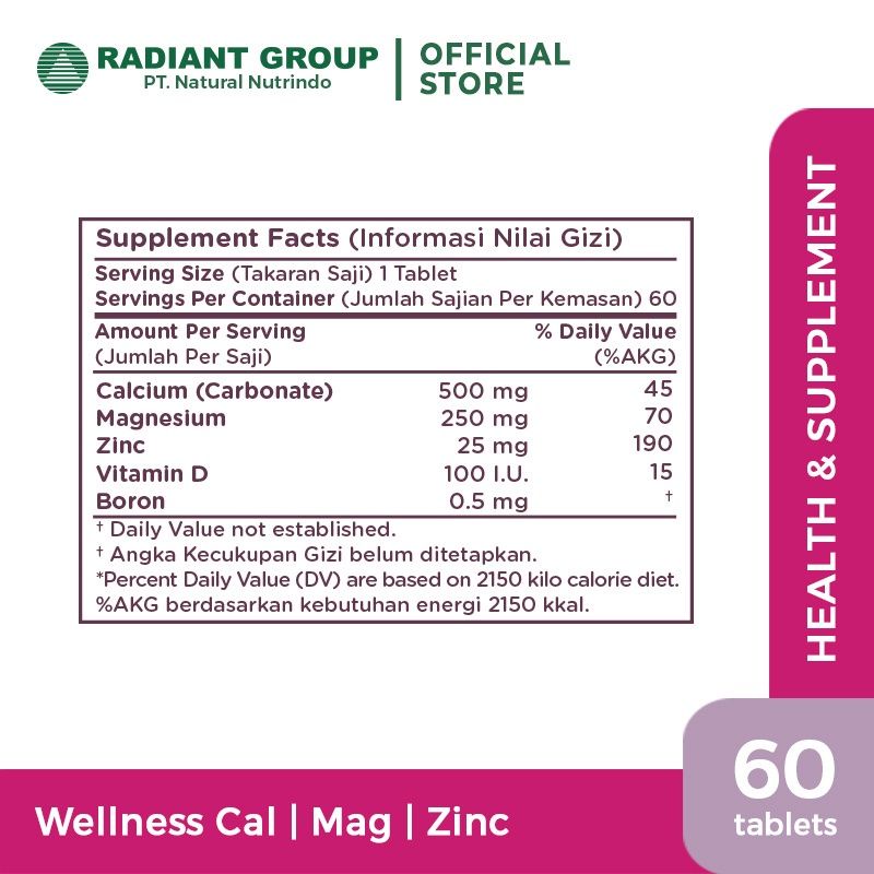 WELLNESS CAL|MAG|ZINC 60 Tab - CALCIUM MAGNESIUM ZINC