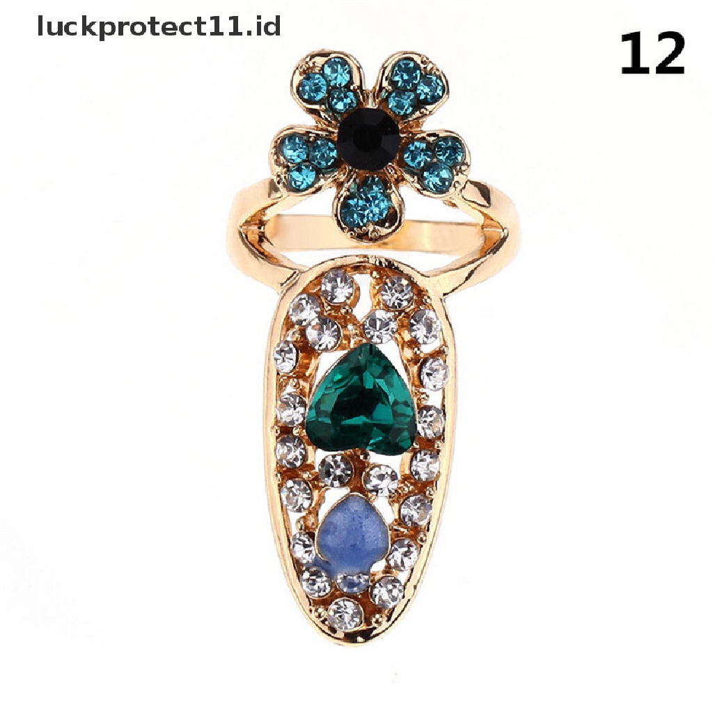 /Fashion Hot// Fashion// Wanita Elegan Ikatan Simpul Cincin Kuku Pesona Mahkota Bunga Kristal Jari Kuku Rings.